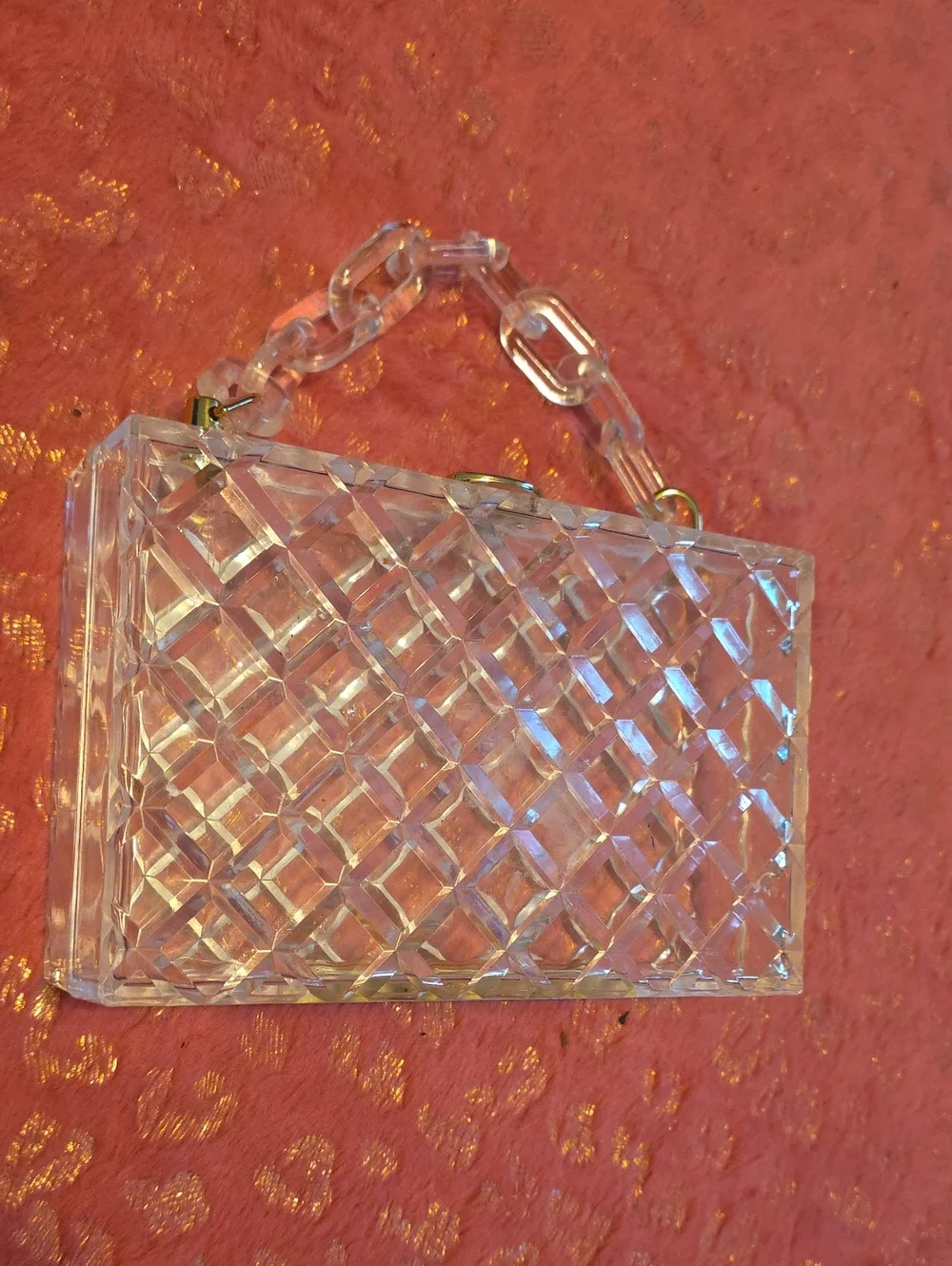 Express Clear Quilted Acrylic Wristlet with Chain Handle